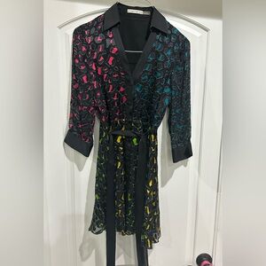 Alice + Olivia Black Multicolor Long Sleeve Dress